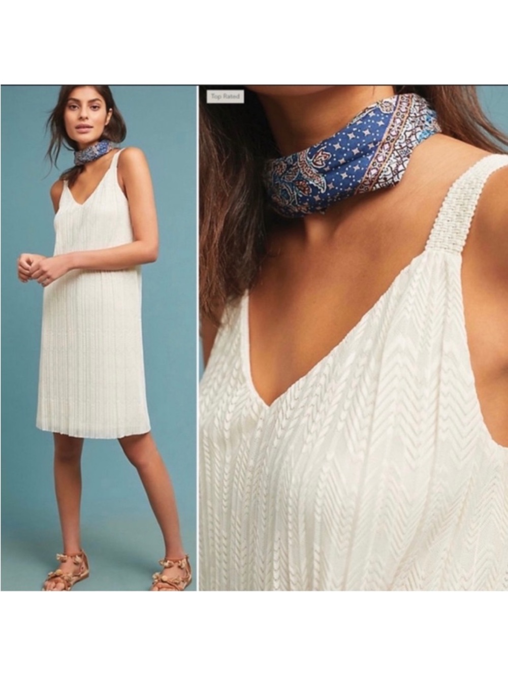 Anthropologie Meadow Rue Ivory Pleated Shift Dress Size 4 Classic Neutral